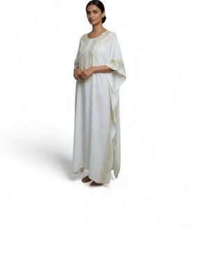Lapogee White and Gold Foil Kaftan One Size